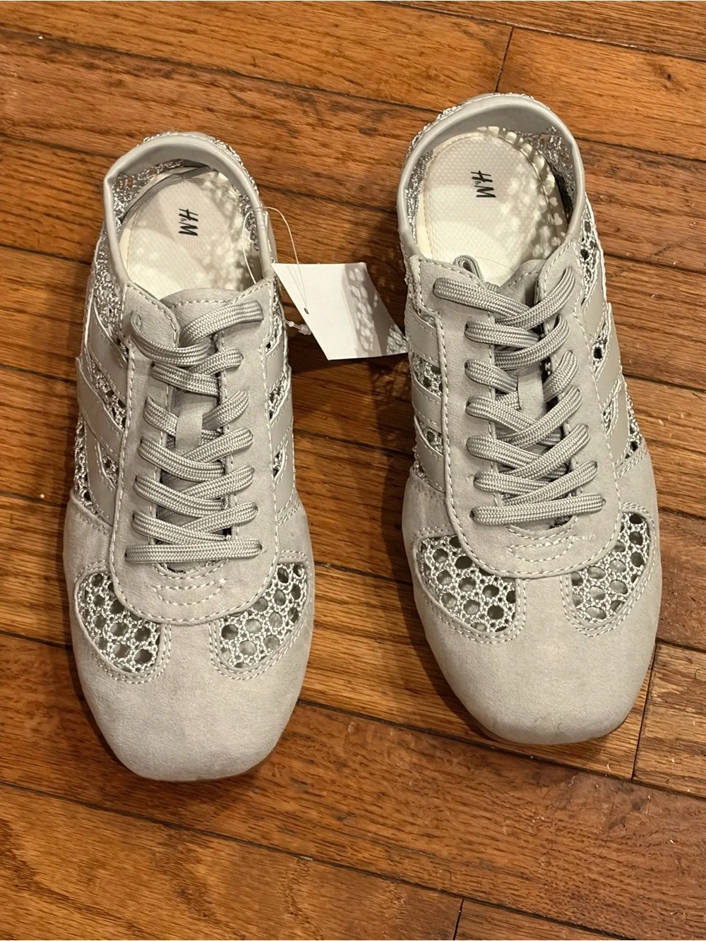 H&M Crochet Look Light Gray Sneakers Size 10 NWT